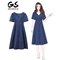 歌诺瑞丝大码女装胖mm连衣裙夏装新款文艺宽松显瘦复古休闲气质减龄韩版遮肚子洋气中长裙 蓝色 XL 推荐115-130斤