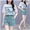 芙萝迪雅 新款洋气两件套宽松雪纺上衣配短裤女休闲时尚运动套装女夏 绿色 L