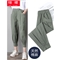 珝嬛棉麻休闲裤女七分哈伦裤子新款学生胖mm高腰宽松显瘦夏季亚麻工装灯笼裤女薄款运动裤大码女装 军绿色 此码勿拍.请拍自身对应码数