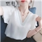 姗朴 雪纺衫女夏季新款大码女装印花雪纺洋气上衣宽松显瘦小衫短袖休闲时尚仙气V领港味荷叶袖衬衫 白色 L