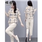 梓龄 休闲裤女棉麻套装女夏季新款运动休闲套装女小个子显高洋气轻熟风T恤九分裤时尚两件套 米白色 请拍对应尺码