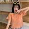 短袖t恤女ins潮网红夏季新款韩版修身显瘦体恤纯色纯棉短款上衣秋款 橘色 S