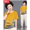 南极人 中老年女装夏季新款妈妈套装女大码洋气短袖T恤中年阔太太两件套 N3-GTBF03-735-套装黄色 4XL