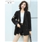 简草 小西装女中长款秋季新款时尚简约百搭个性潮流气质翻领刺绣黑色长袖西服外套女X8958 黑色 S