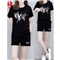 逸宛yw短裤女运动休闲套装女夏装新款大码运动服时尚印花短袖短裤两件套跑步服女学生宽松套装 黑色 M【建议85-105斤】