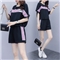 睡妍 大码女装套装女夏夏季新品韩版胖mm宽松显瘦短袖T恤短裤两件套休闲套装女 7319 黑色 XXL（135-155斤）