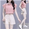 思语林 雪纺衫短裤套装女夏装新款小个子显高洋气减龄休闲短裤子两件套 粉色套装 S