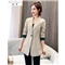 简草 小西装女中长款秋季新款时尚潮流宽松显瘦气质休闲韩版长袖一粒扣西服外套女Z911 米色 S