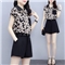 缪资  夏季新款韩版时尚雪纺套装女休闲气质短裤小个子洋气两件套潮 黑色套装 M