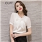 CUF 香港潮牌 雪纺衬衫女装夏季新款V领蝴蝶结职业上衣纯色显瘦短袖打底衫百搭气质 白色 S