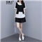 艾珠儿 短裤女夏季新款女装休闲运动棉麻两件套大码宽松显瘦阔腿短裤时尚套装女 黑白 短裤套装 M