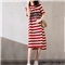 凝拉连衣裙女中长款夏季新款字母印花女装韩版时尚雪纺大码百搭气质圆领裙子 红条纹 2XL（建议145-160斤）