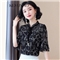 KEYUYAO轻奢高端女装 碎花雪纺衬衫女新款夏季短袖上衣洋气遮肚蕾丝配裙子小衫 黑色 M