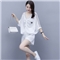 卿依瑟 卫衣短裤套装女夏季新款镂空拼接V领时尚卫衣上衣大码宽松时尚休闲百搭套装短裤俩件套女装 白色 M