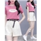 欧芙伦短裤女套装夏季新款女装短袖t恤休闲时尚洋气减龄小个子显高两件套9697 粉色套装 M