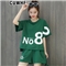 CUWHF 短裤女休闲套装女短裤运动服夏季新款时尚胖MM大码短袖T恤两件套潮 绿色 L