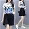 灏尼欧夏季新款洋气套装女时尚显示气质女装印花雪纺衬衫短裤两件套 黑色 L